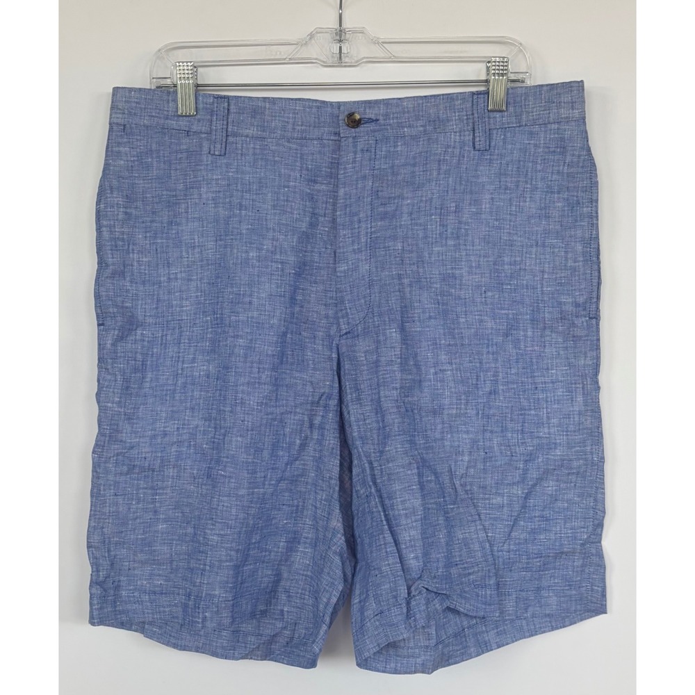 Charleston Khakis Mens 37 Blue Linen Blend‎ Shorts Flat Front Hinton & Hinton